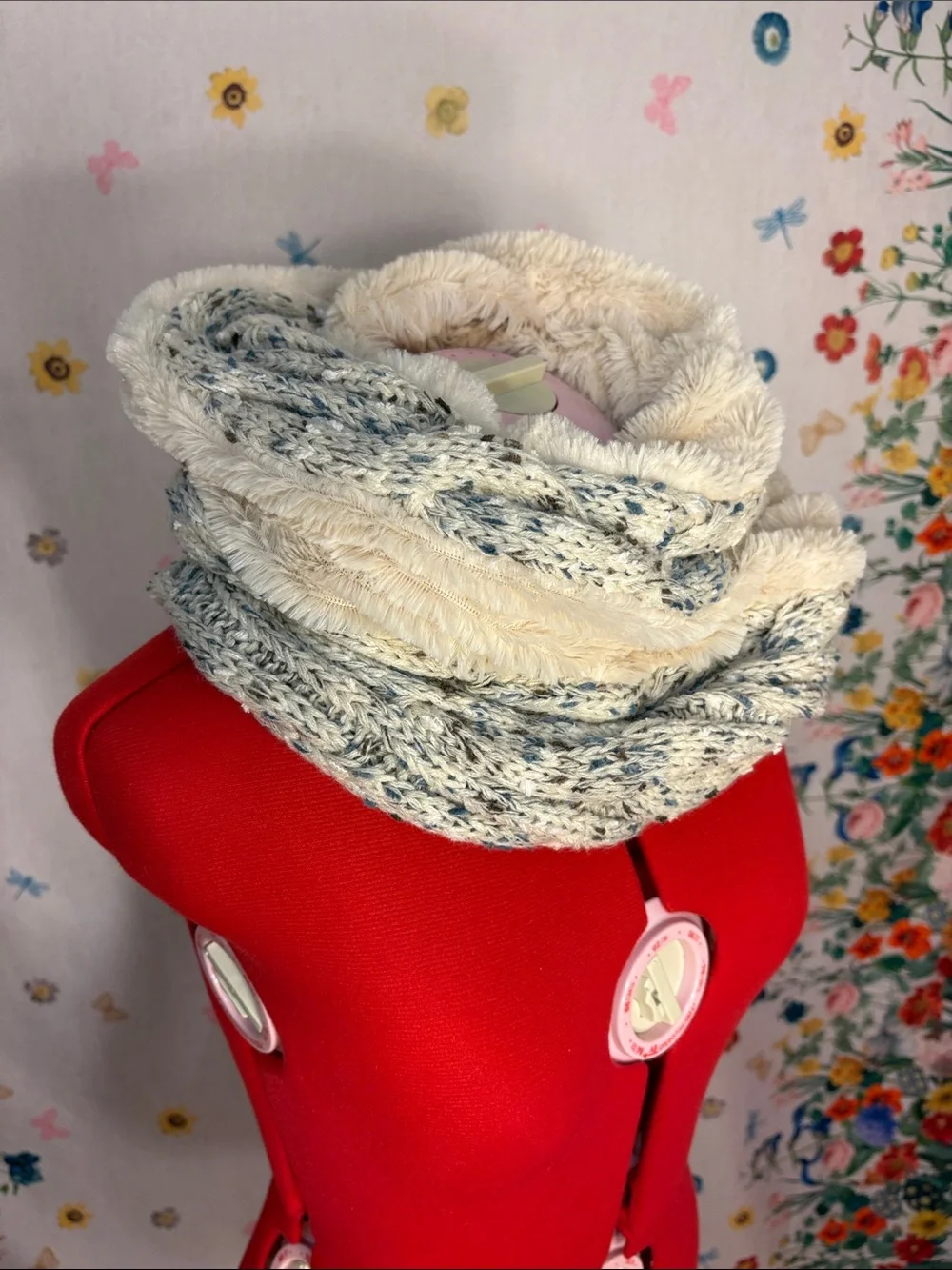 UGG - Cozy Knit and Sherpa Infinity Scarf - Cream and Heather Gray